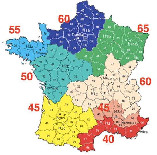 RT2012 mappa consumo di energia in francia