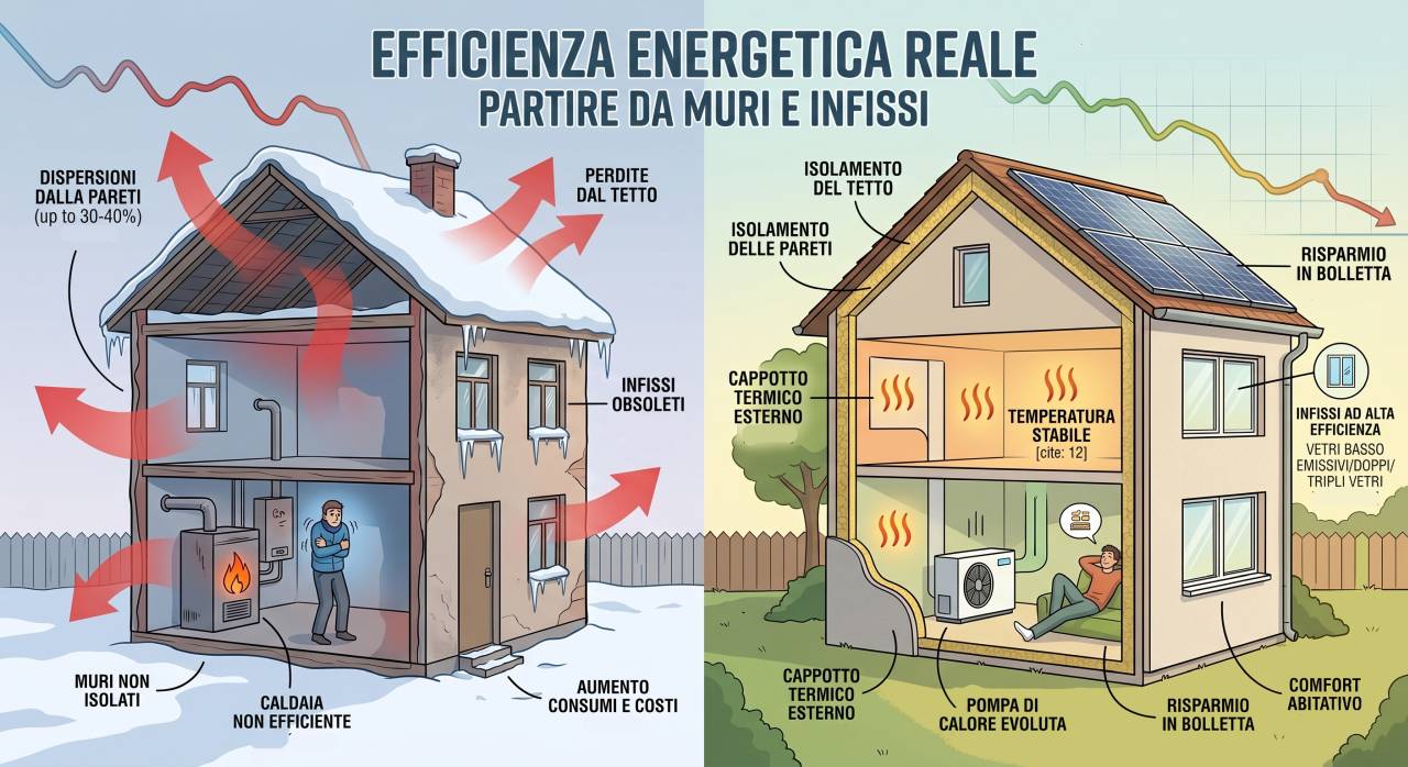 Efficienza energetica reale: perch&egrave; partire da muri e infissi per risparmiare subito
