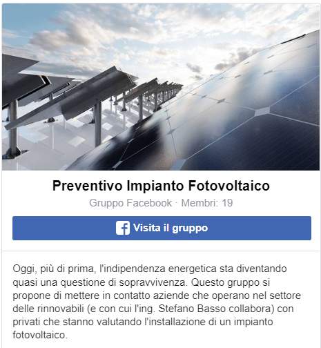 Preventivo Impianto Fotovoltaico - Gruppo Facebook