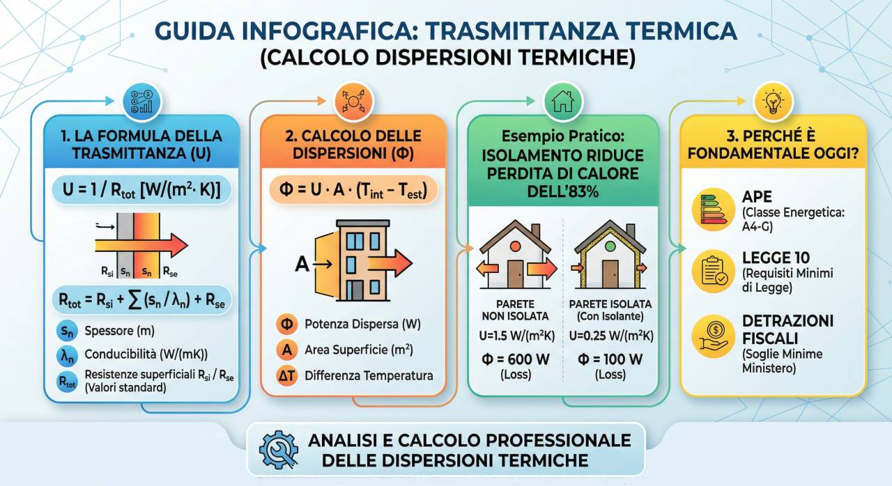La trasmittanza termica U è il parametro principale utilizzato per calcolare le dispersioni termiche attraverso l&rsquo;involucro di un edificio